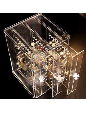 Clear Acrylic Earring Jewelry Organizer with 3 Drawers - Transparent
